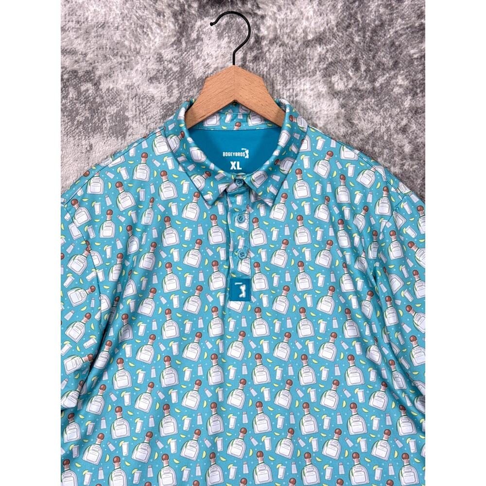 Bogey Bros Golf Polo Shirt XL Mens Performance Stretch Tequila All Over Print